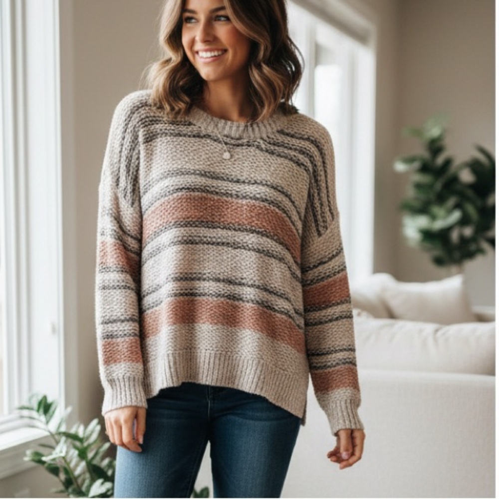 Mystree Multicolor Striped Oversized Sweater- Small